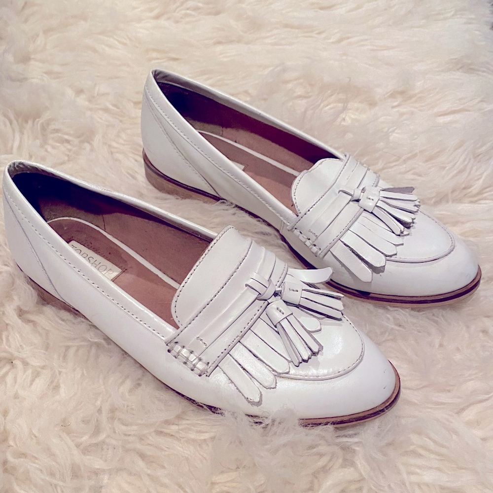 Topshop White Leather Loafers